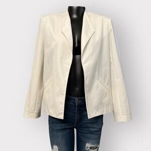 VINTAGE 70s 80s NEW Blazer Womens sz 12 Pockets Career Jacket White Minimalist